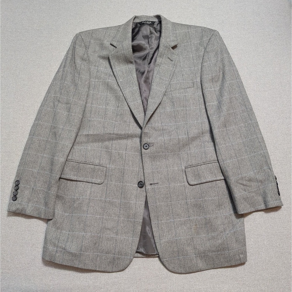 Jos A Bank Men's Blazer 41R Grey Brown Plaid Wool Silk Cashmere Linen Blend